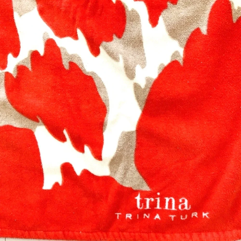 Trina Turk Orange Cream Leopard Print Beach Towel Resort Pool Cabana